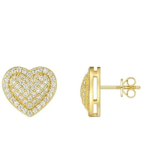 S925 silver moissanite heart-shaped stud earrings shown in gold plating