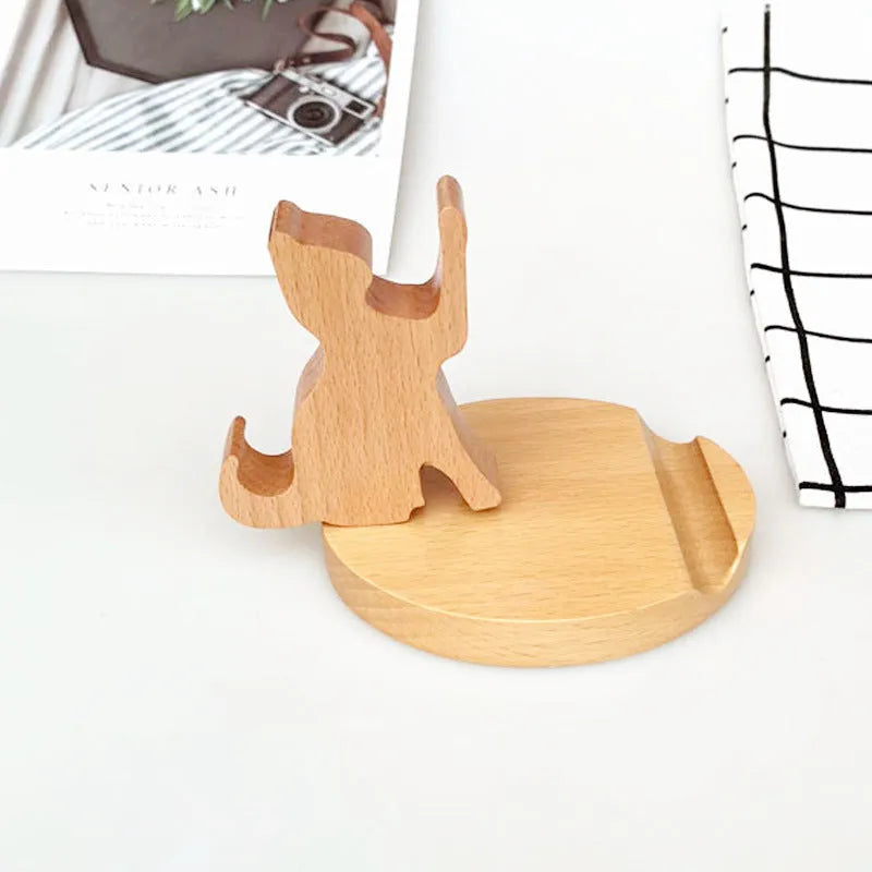 Resin mobile phone holder with beech wood animal design and coin storage compartment