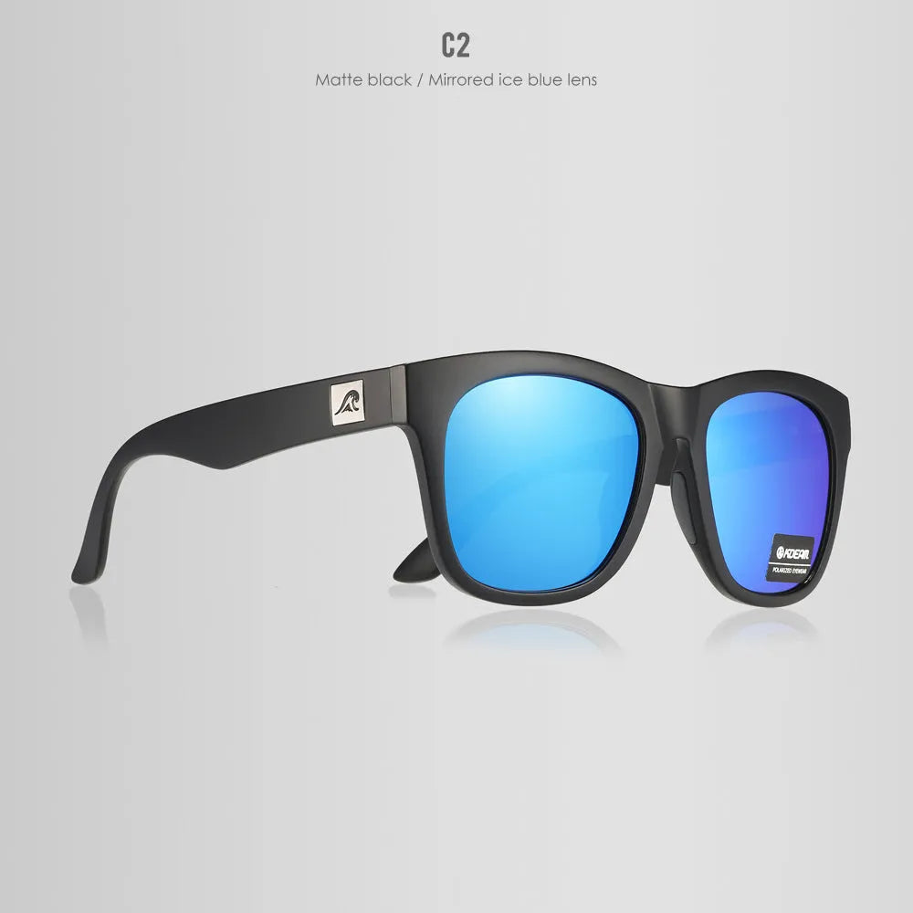 Polarised sunglasses with TAC lenses and PC frame for outdoor fishing and driving.