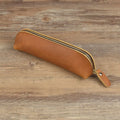 Genuine cowhide leather pencil case with square 18cm x 6cm dimensions and zipper closure
