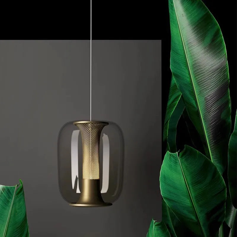 Minimalist Nordic chandelier in transparent, cognac or smoky grey colour, 16cm diameter