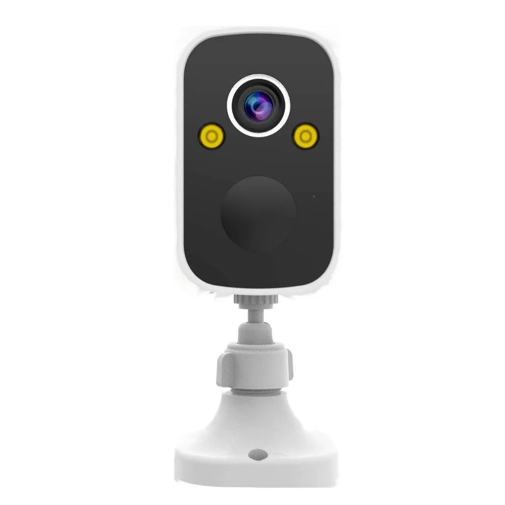 Wireless battery surveillance camera with self-contained bracket for indoor security monitoring