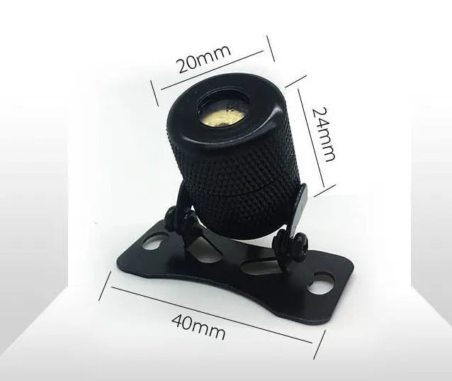 Compact aluminium laser fog lamp with red lens and adjustable bracket for car or motorcycle.