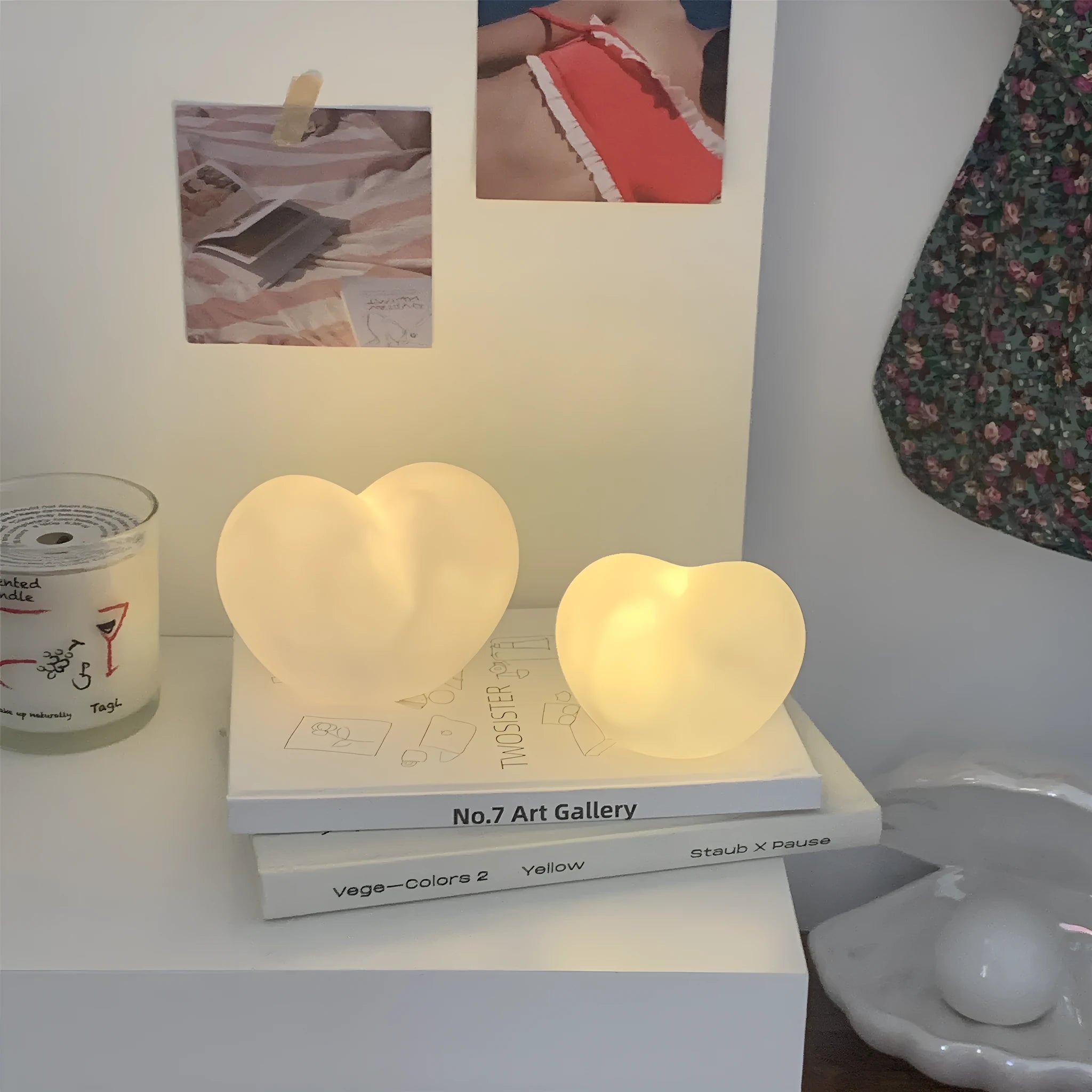 White and pink vinyl atmosphere lamps showing small and large size options for decorative lighting