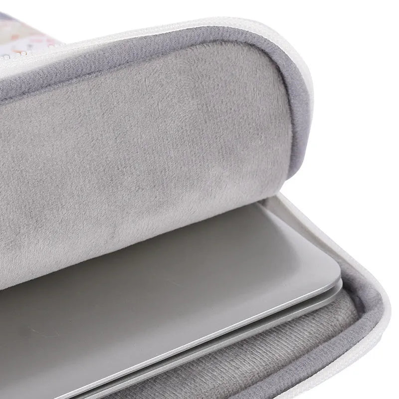 White PU leather waterproof laptop inner bag for 11 to 15 inch computers on a plain background.