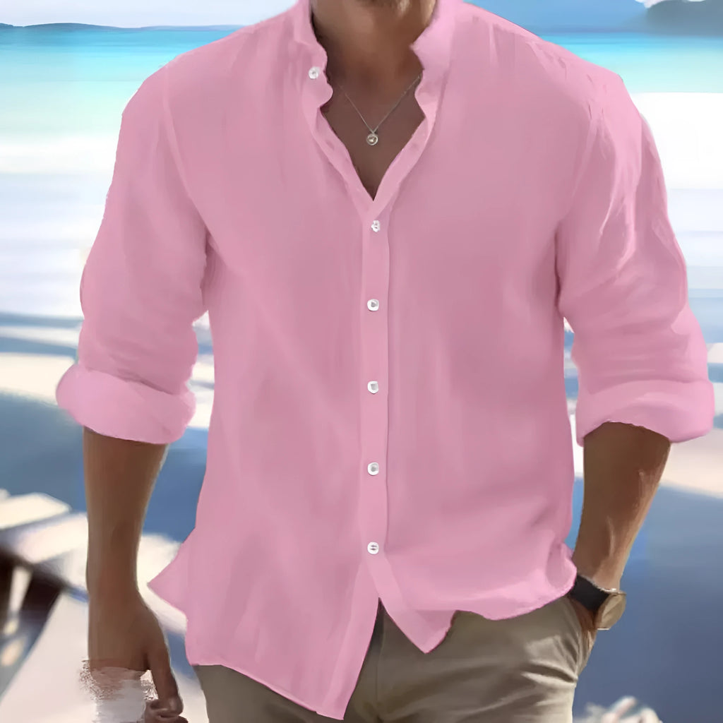 Men's casual button summer shirt in long-staple cotton, shown in a pullover style.