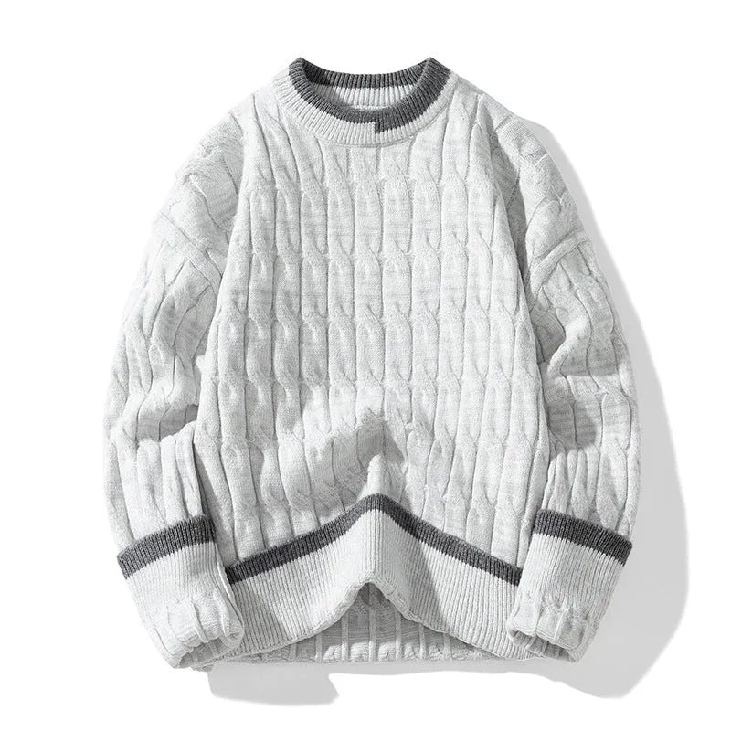 Men's loose fit modal acrylic blend pullover sweater in light blue colour for autumn and winter.