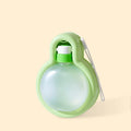 Green Orange Yellow portable pet travel cup with integrated drinking bowl and handle, showing 500ml and 350ml size options.