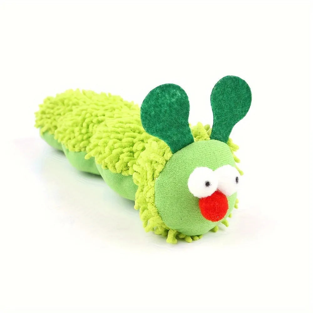 Green interactive plush cat toy pillow measuring 24x11x5cm with rechargeable electronic mechanism