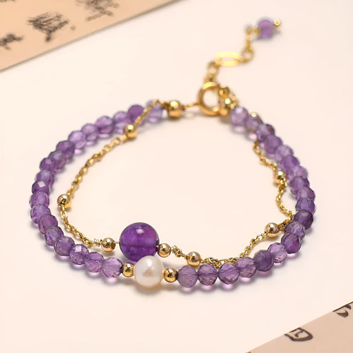 Chinese style amethyst crystal bracelet with electroplated diamond beads for women