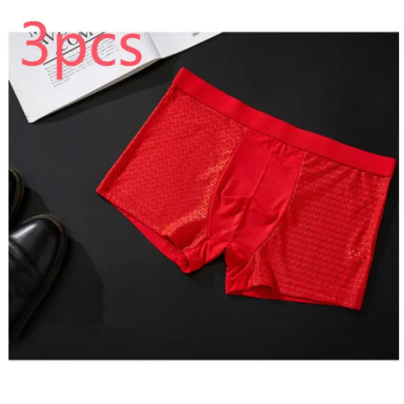 Men's ice silk modal boxer briefs with U-convex design in multiple colours on white background