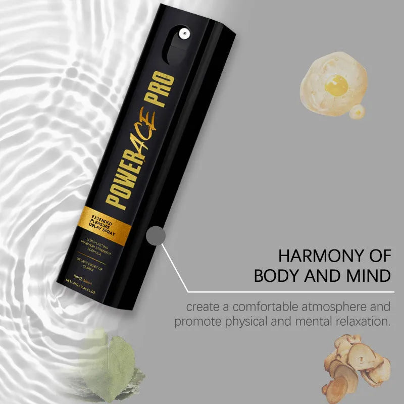 Square 10 ml bottle of men's body moisturising spray with spray nozzle.