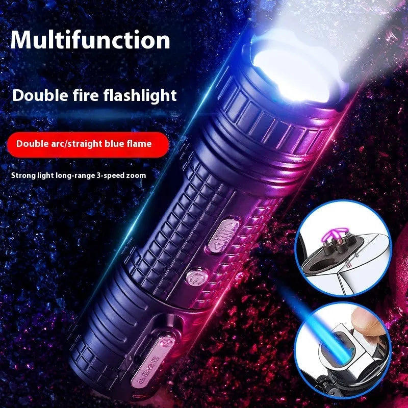 TH727 multi-functional metal flashlight lighter showing camouflage colour option