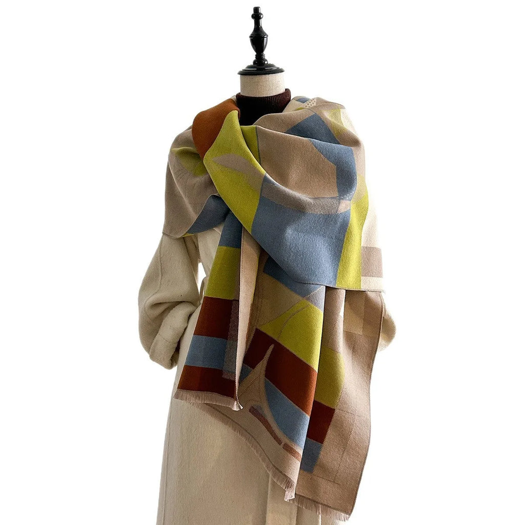 European style imitation cashmere shawl scarf in various colours showing 185x65cm dimensions