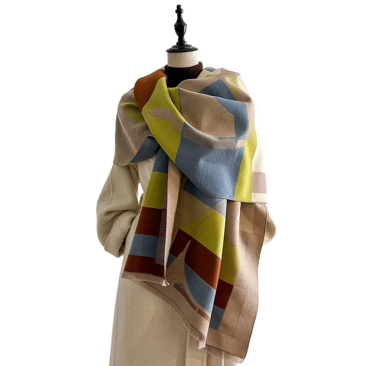 European style imitation cashmere shawl scarf in various colours showing 185x65cm dimensions