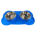 Large silicone double dog bowl with stainless steel base in choice of five colours