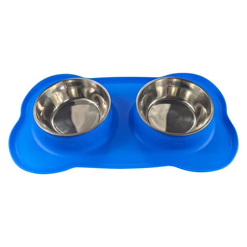 Large silicone double dog bowl with stainless steel base in choice of five colours