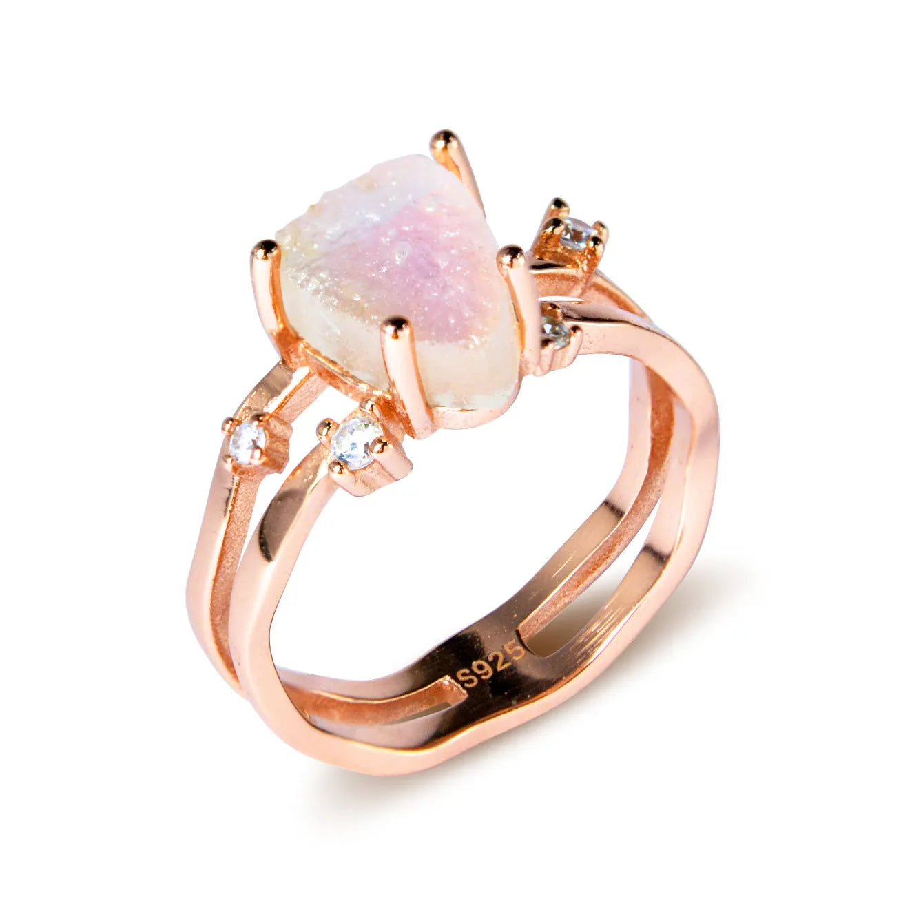 S925 sterling silver irregular triangle ring with moonstone in choice of white, yellow or rose gold plating