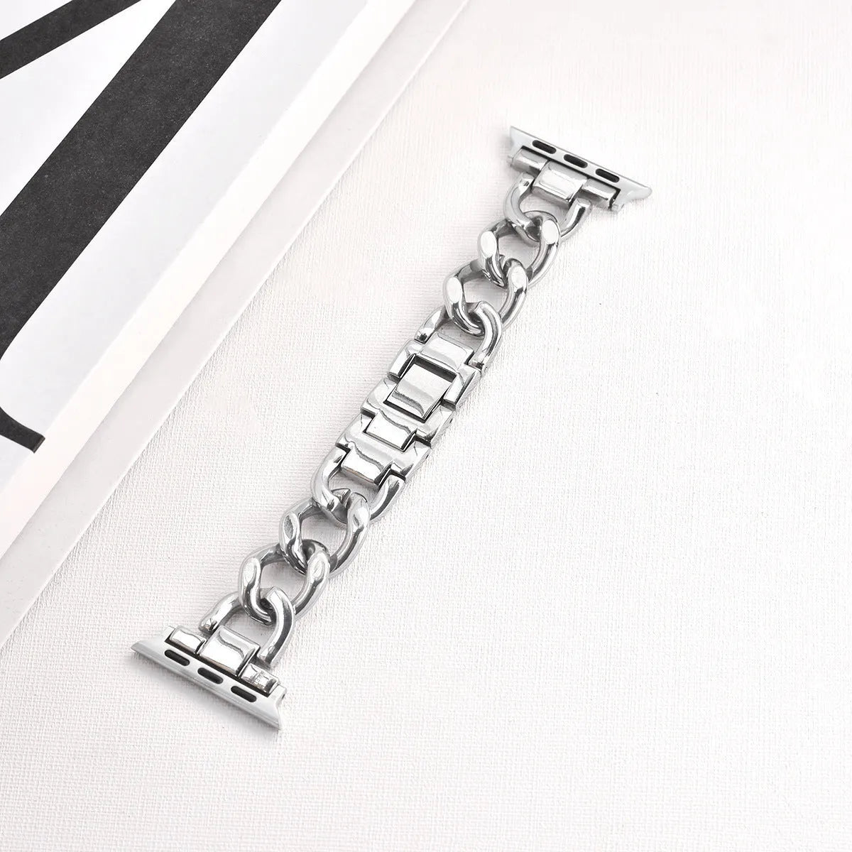 Denim chain metal Apple Watch strap in silver, black, gold, rose gold and Starlight colour options