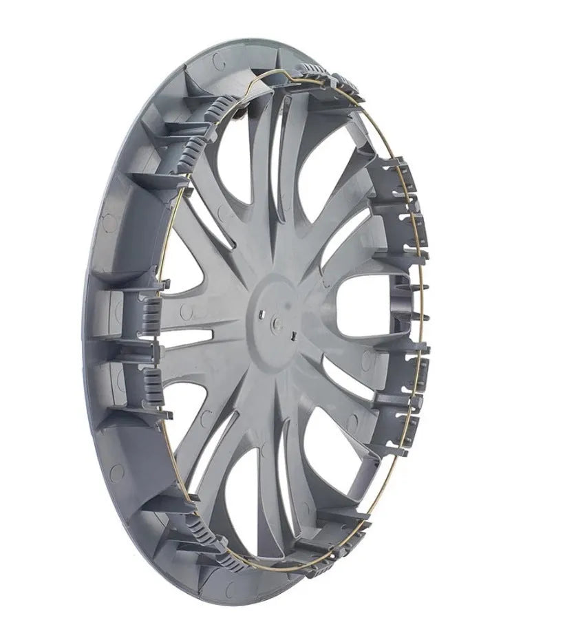 Monochrome ABS wheel hub cover in silver, black, and electroplated finishes for 13-16 inch wheels.