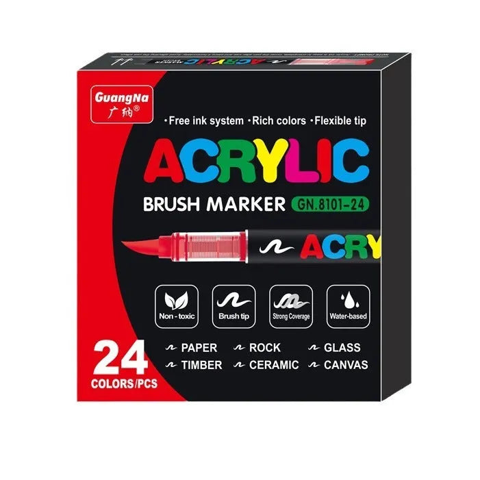 Straight acrylic marker pens with soft tips in multiple colours arranged by set size