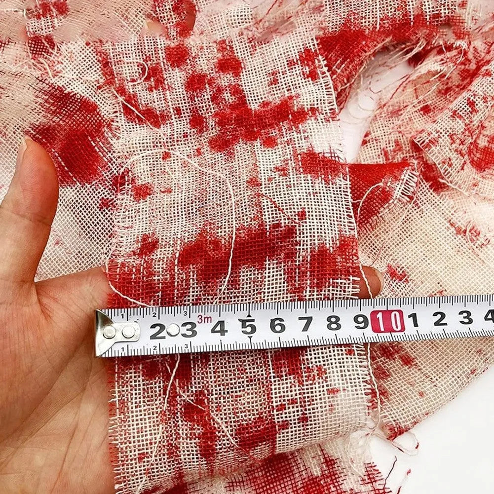 Halloween horror bandage in polyester fabric with 8cm width showing bloody red colour variation