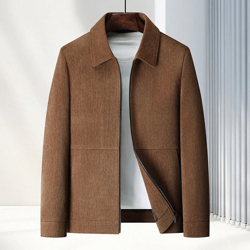 Men's slim fit lapel jacket in vinyl fabric available in black, brown, caramel and dark blue colours