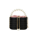 Retro style women's crossbody bag with pearl beading decoration and round shape