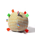 Blue and yellow textured pineapple lattice dog ball toy measuring 17cm in diameter.