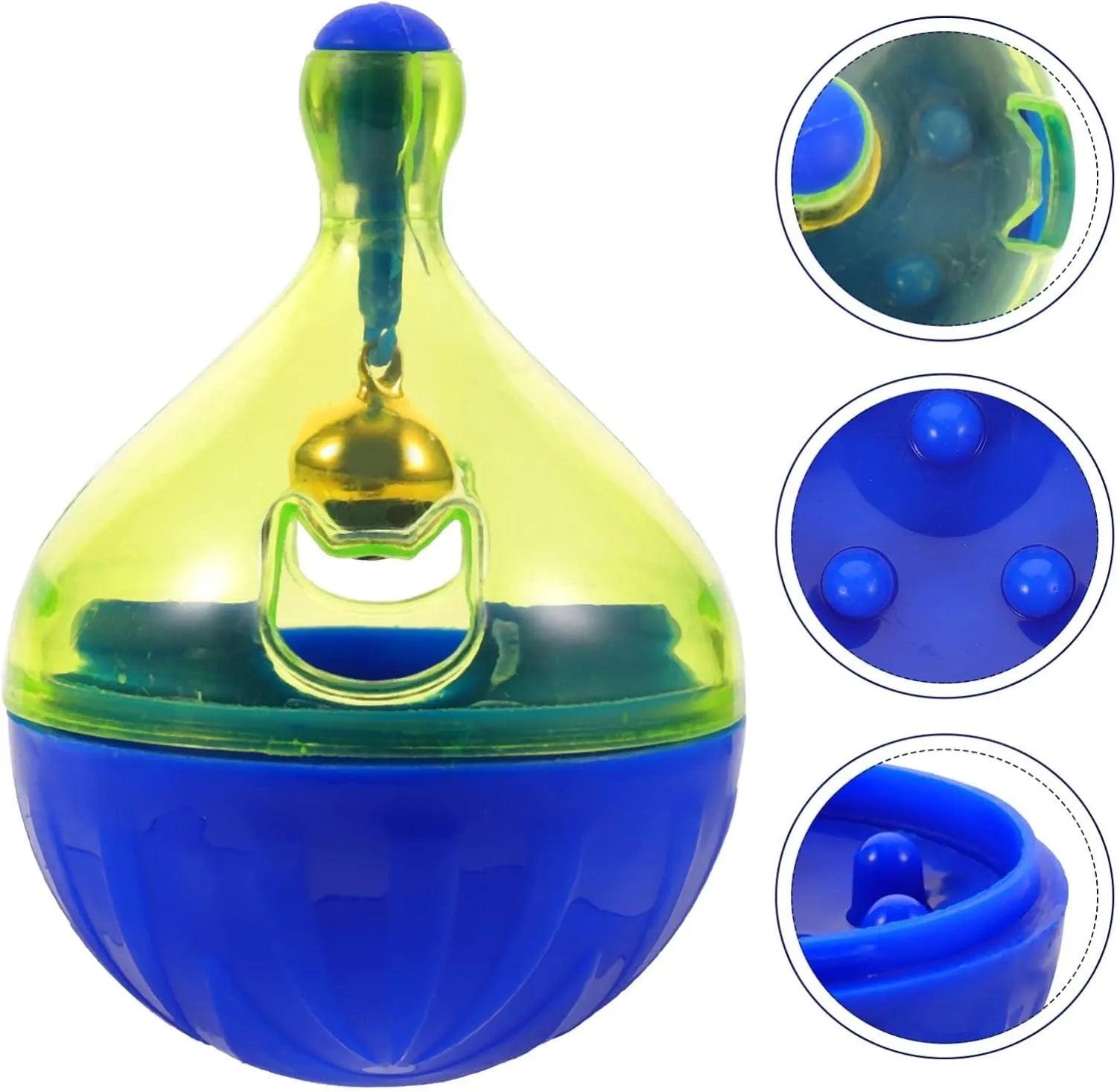 L-size interactive pet treat dispenser ball for dogs and cats, showing tumbler design with treat openings.