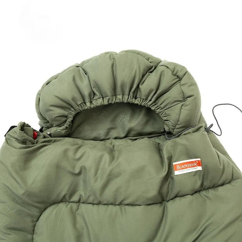 Ochre and olive green cotton camping sleeping bag quilt for outdoor use