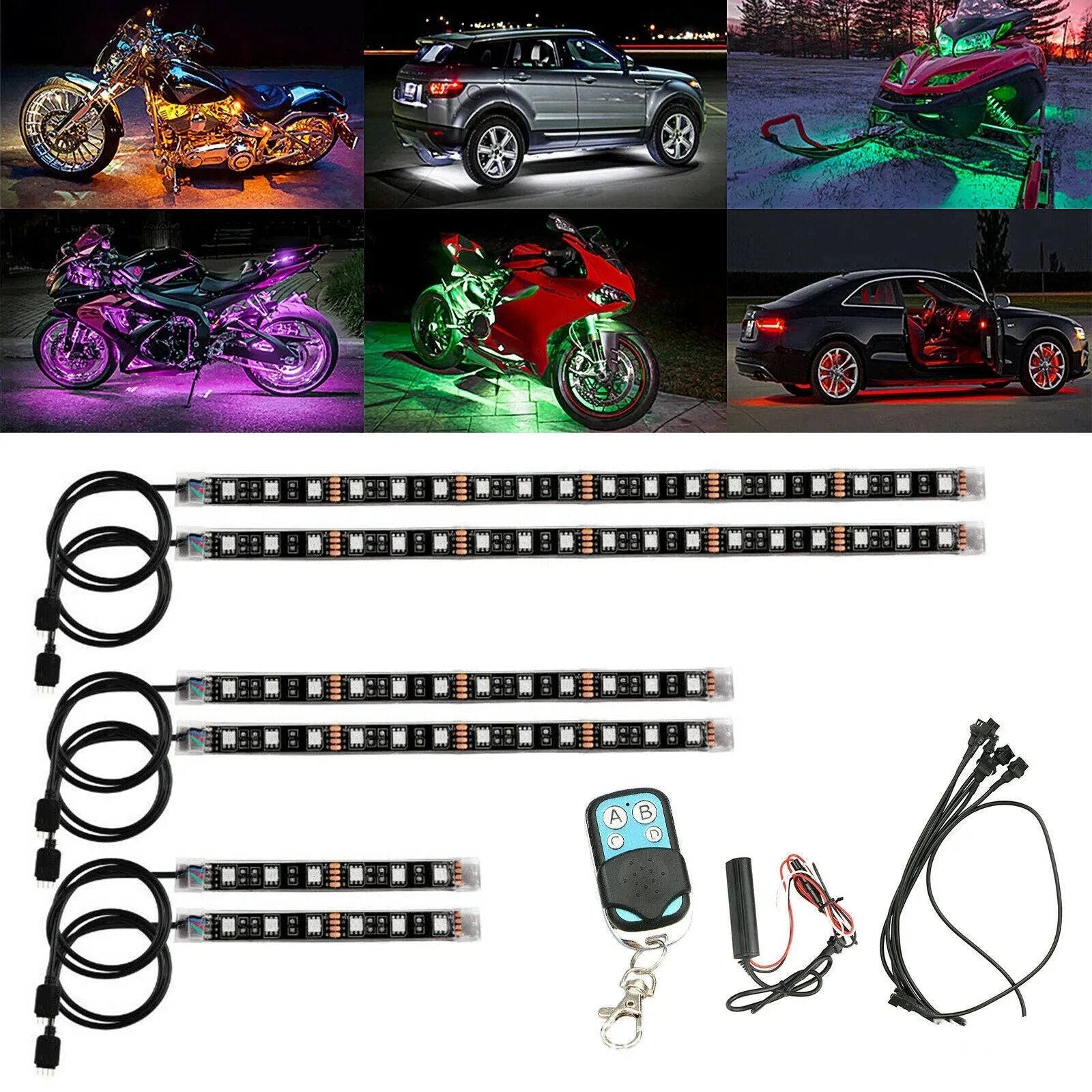 Black silicone RGB LED light bar with remote control for vehicle atmosphere lighting