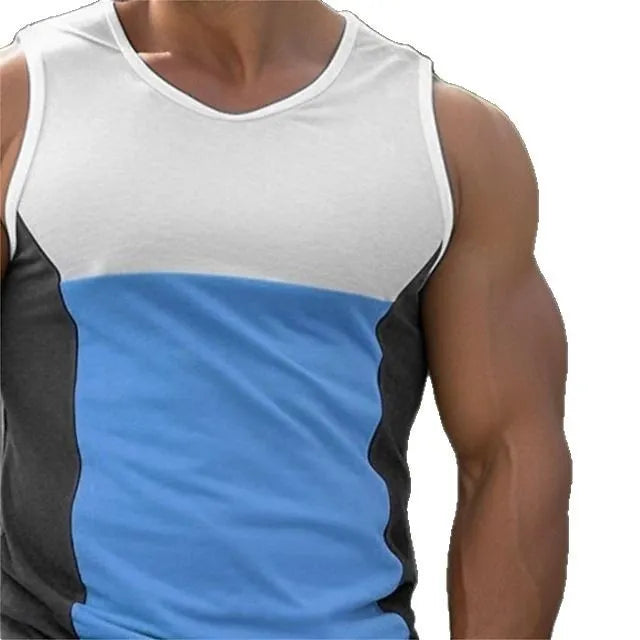 Men's blue cotton blend running vest for summer sports activities