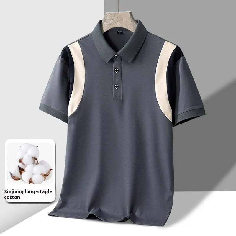 Men's striped business t-shirt with thin cotton fabric and Korean loose fit styling