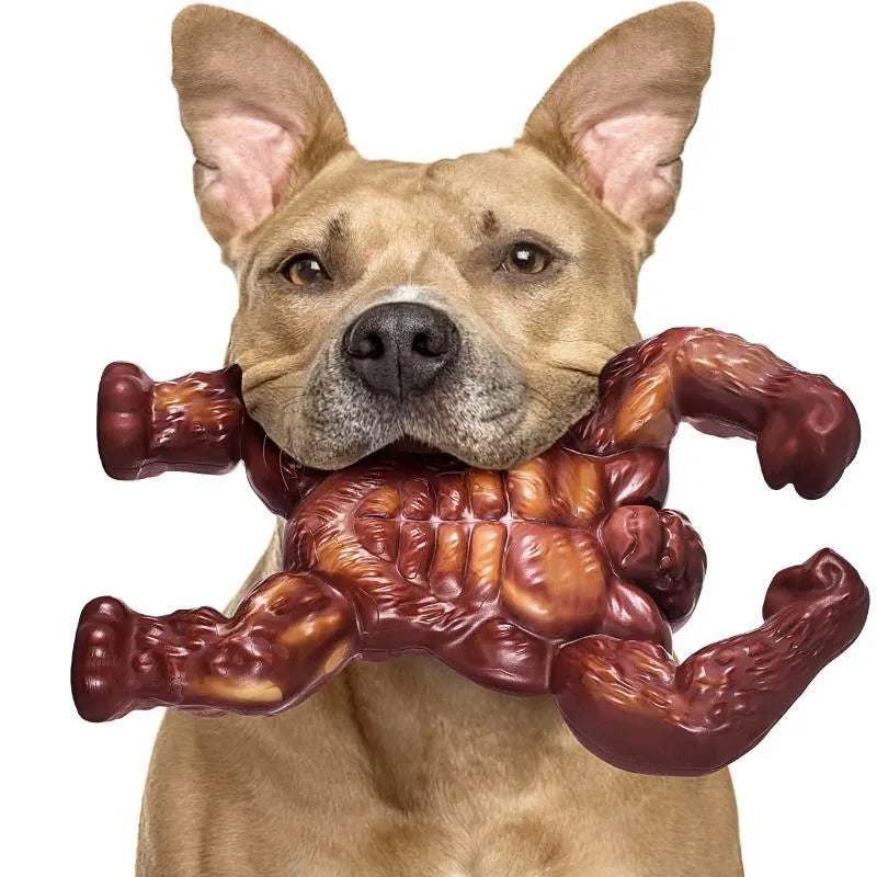 Scarlet red beef flavour nylon chew toy for dogs on a white background.