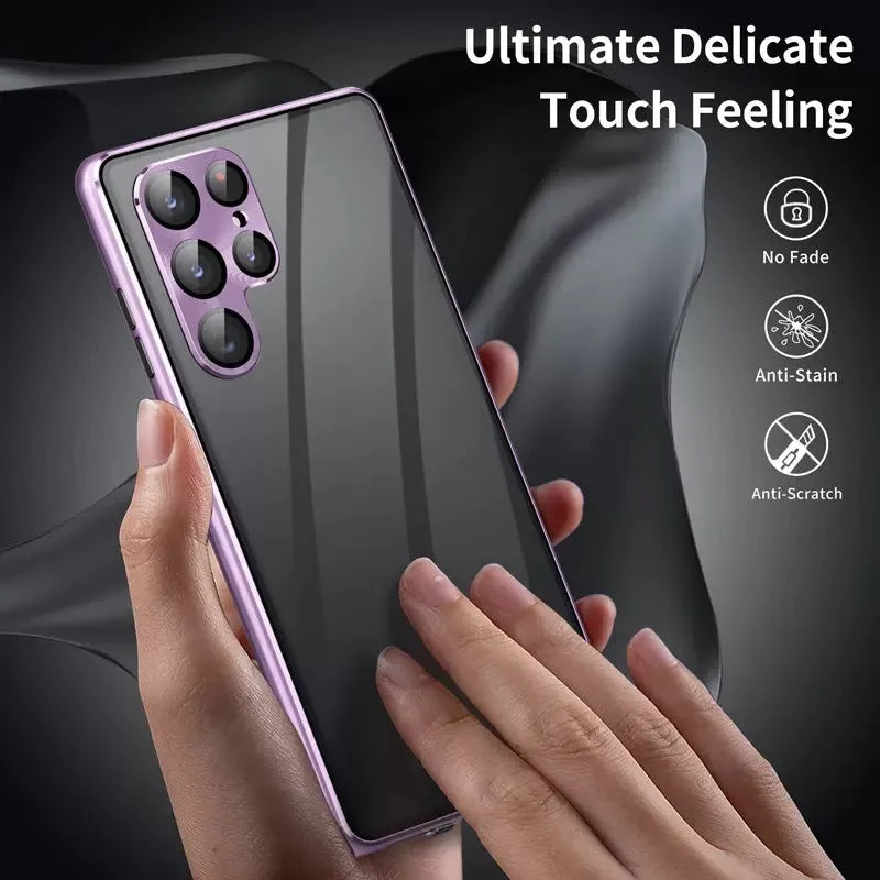 Samsung S24 Ultra phone case with integrated mirror and magnetic back in multiple colour options.