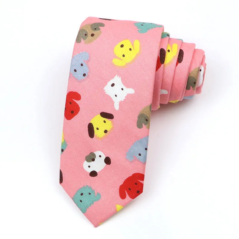 Narrow Korean style cotton bow tie with cartoon print pattern in various colour options
