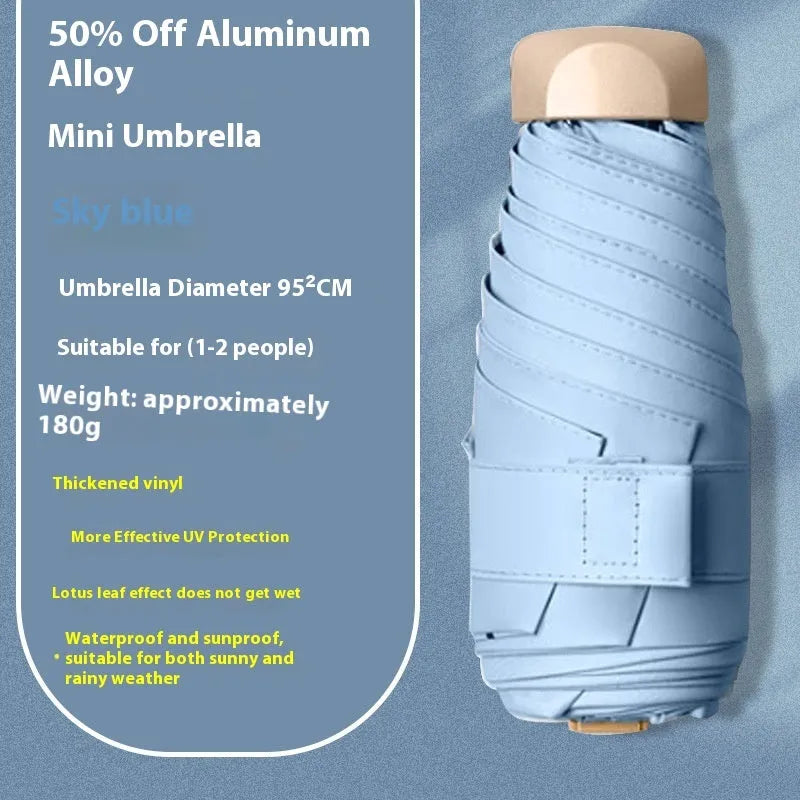 Five-fold gradient vinyl mini sun umbrella open showing colour and alloy frame