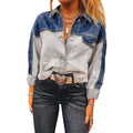 Loose fit women's denim coat with multi-buckle front on hanger.