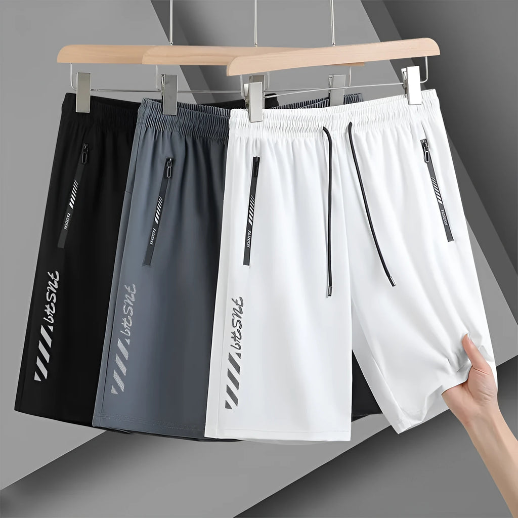 Men's loose fit quick-drying sports shorts in black, available in sizes M to 6XL