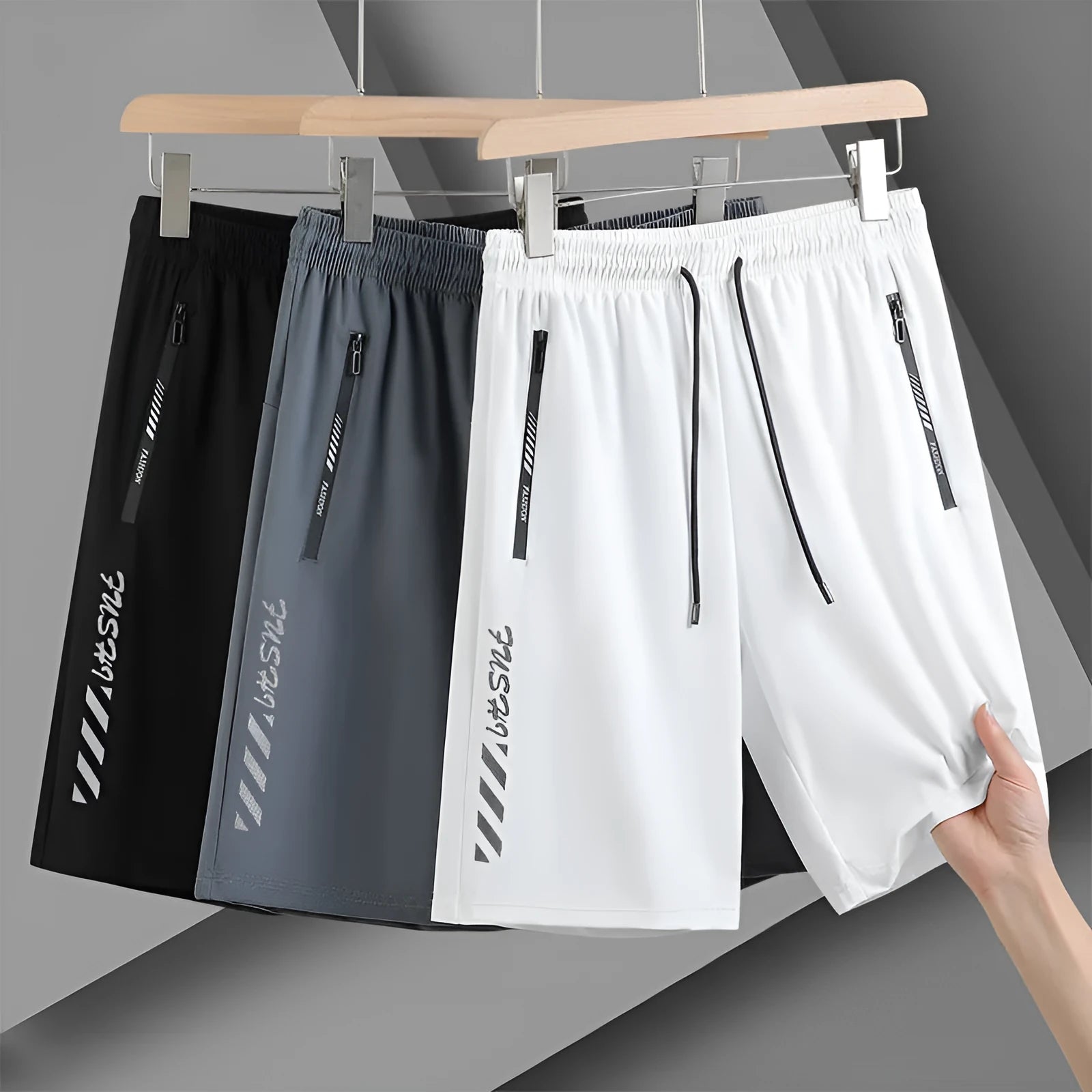 Men's loose fit quick-drying sports shorts in black, available in sizes M to 6XL