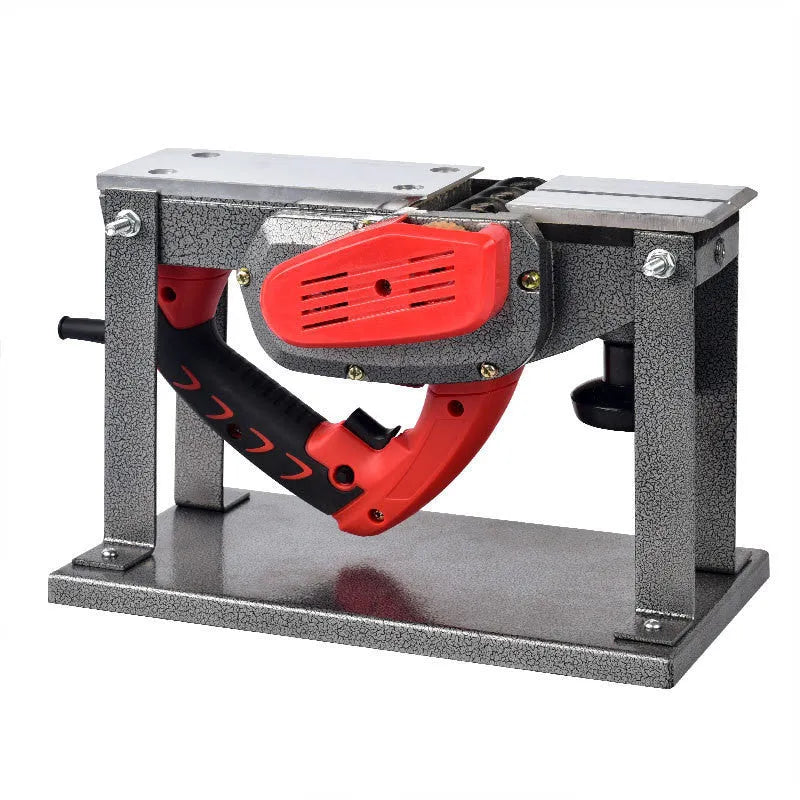 Red electric wood planer tool with aluminium shell showing 82mm cutting width