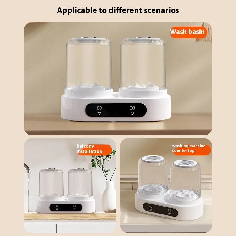 White double bucket USB mini washing machine for underwear and small laundry items