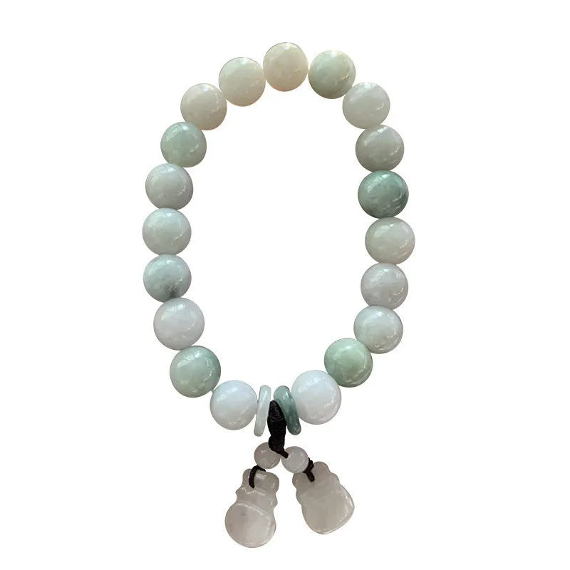 Natural jade geometric bracelet with hanging charm showing Apple design option