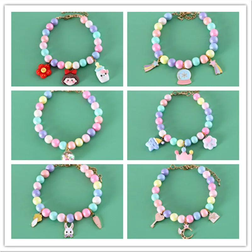 Colourful macaron pet collar with resin beads in six designs and adjustable sizing for small animals