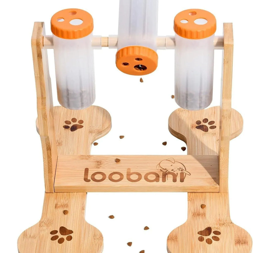 Wooden dog puzzle feeder interactive toy measuring 31x30x20cm for small medium dogs