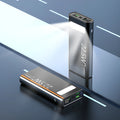 Alloy shell portable power bank with LCD display showing battery percentage, available in multiple colours