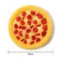 Yellow pizza slice shaped plush dog chewing toy with a squeaker for medium and small dogs.