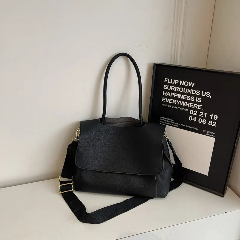 Square PU leather tote bag with double shoulder straps in vintage casual style