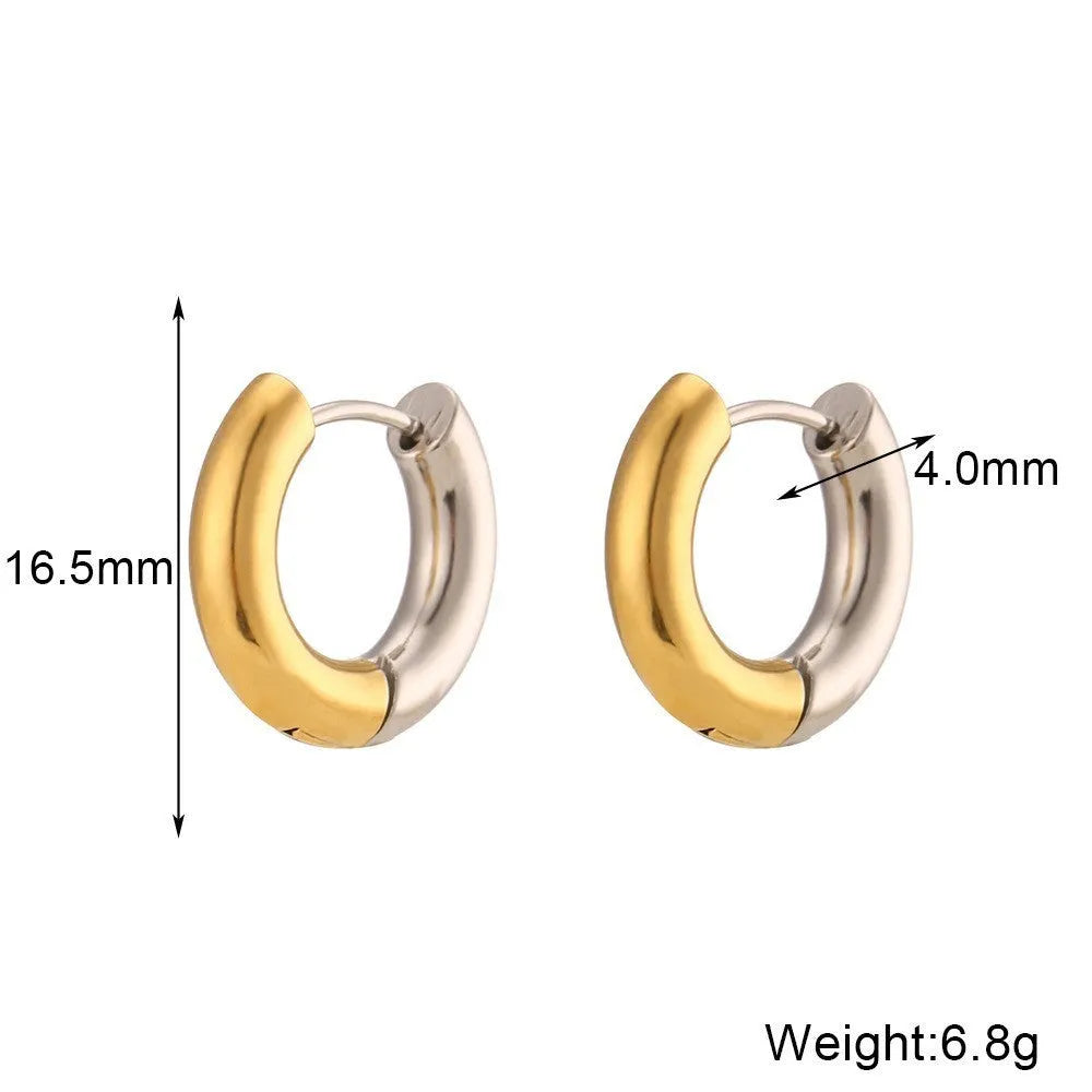 Gold electroplated geometric jewellery set with earrings, bracelet, and necklace on stainless steel